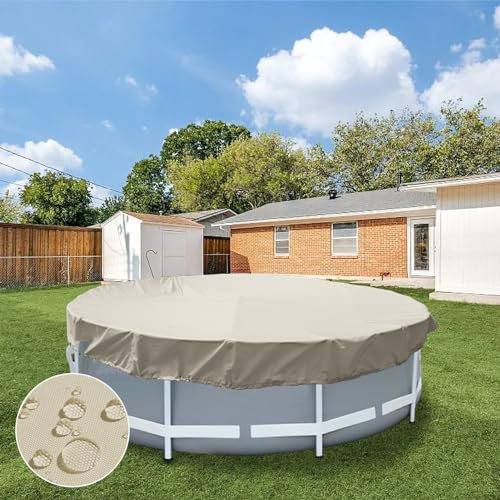 FLORALEAF 9 FT Pool Cover for 6' Round Pool Waterproof Dustproof Safety Covers Heavy Duty Strong Double Stitched Seam Winter Cover for Round Above Ground Pools, Beige