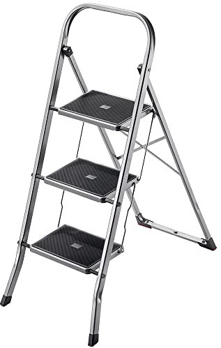 KADAX Scala pieghevole in acciaio, 3 gradini con gradini antiscivolo, portata fino a 150 kg, pieghevole con corrimano