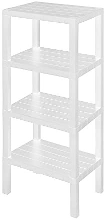 Inbagno Mobiletto scaffale bagno salvaspazio, con 4 ripiani portaoggetti, colore bianco effetto legno, in polipropilene senza BPA, H 100 x p 29 x L 38 cm, in KIT di montaggio (Bianco, 4 ripiani)