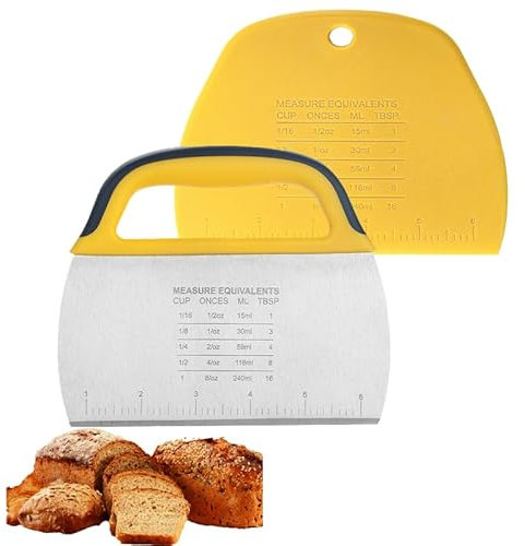 XiaZhiZhen Set di 2 biglietti per impasto, 1 pezzo in silicone + 1 raschietto in acciaio inox per pasticceria, pizza, pane, pasta, torte (bianco, giallo)