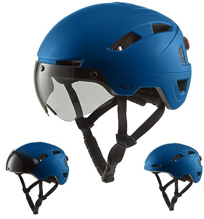 GOOFF Pilot S-Pedelec Helm - Schutz für schnelle E-Bike Fahrten – Fahrradhelm mit Visier und Licht – NTA 8776-zertifizierter Zweirathelm für Damen und Herren (Blau, L)