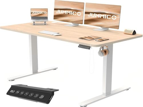 JUMMICO Höhenverstellbarer Schreibtisch mit USB-Ladeanschluss,Schreibtisch Höhenverstellbar Elektrisch, Steh-Sitz Tisch Stehpult Verstellbarer Computertisch,Standing Desk,140 x 60 cm, Beige