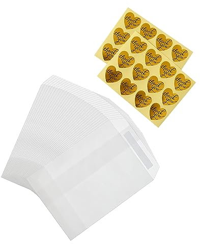 100 Stück inklusive 100 Stück 90 x 135 mm Pergamin-Beutel Papier Hochzeit Gastgeschenke Taschen Pergamin Umschläge und 100 Hochzeit Konfetti Aufkleber