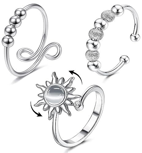BUKYCAT 3 Stk Angst Fidget Ringe, Verstellbare Spinnerringe, Zirkonia Ringe für Damen (B)