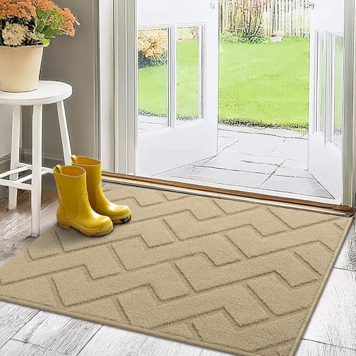 Biscpro Door Mat, 80x100 cm DoorMat Indoor Washable, Doormat Indoor Dirt Trapper Non-slip,Absorbent Inside Entrance Rug Mat for Entryway,Patio,Garden,Laundry Room,Pets - Beige