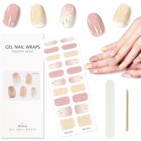 EBANKU Gel Nail Strips, Waterproof Long Lasting Real Nail Polish Wraps Stickers with Cuticle Stick Nail File Wipes & Sealing (UV/LED Lamp Requirement)
