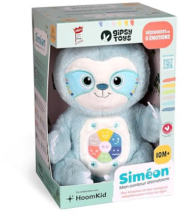 Gipsy Toys – Simeon, Mein Emotionsgeschichtenerzähler – Plüschtier mit Musik, Geschichtenerzähler – Jungen und Mädchen – 10 Monate bis 7 Jahre – 28 cm – Wassergrün – französische Version