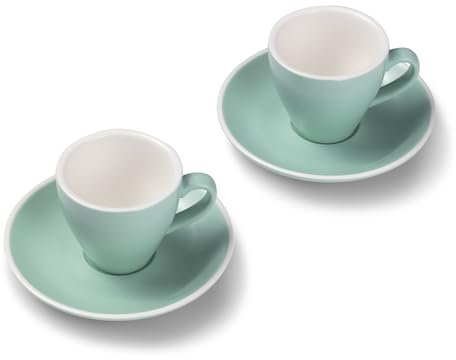 Terra Home 2er Espresso-Tassen Set - Türkis, 90 ml, Matt, Porzellan, Dickwandig, Spülmaschinenfest, italienisches Design - Kaffee-Tassen Set mit Untertassen