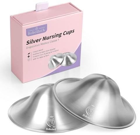Boboduck 925 Pure Silver Nipple Shields, Original Silver Cups for Breastfeeding, Breast Shields for Nursing Newborns, Essentials Nipple Guards and Pads (Small)