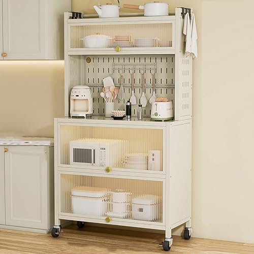 Küchenbäckerregal mit Klapptürschrank, 5-stöckiger Küchenschrank, Freistehender Küchenschrank, Aufbewahrungsregal aus Metall für Gewürze, Töpfe Und Pfannen (Color : Wit, Size : 70cm/28in)