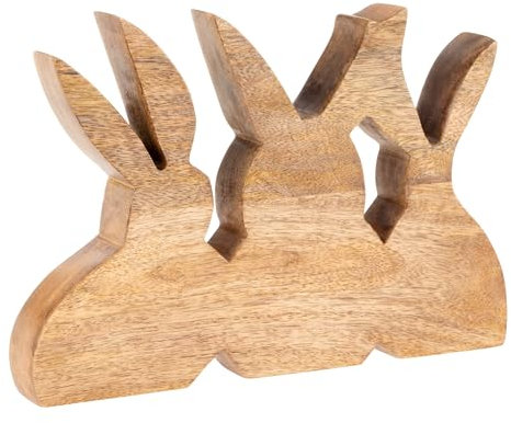 EGLO LIVING Osterdeko Hase Manambolo, Deko Figur Ostern Frühling, Frühlingsdeko mit DREI Osterhasen, rustikale Tischdeko, Osterfigur aus Holz in Natur, 27,5 x 20 cm