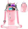 Huahuanghui Carry Bag for Cup 40 oz, Water Bottle Carry Bag with Mobile Phone Pocket, Cup Accessories, Thermos Flask Bottle Case, 6 Pieces Leak-proof Silicone Plugs, Adjustable Shoulder Strap, pink,
