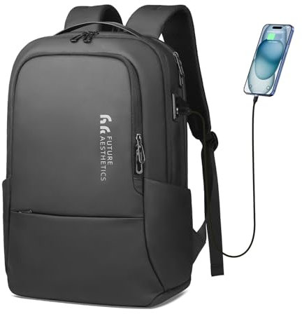 HEROIC KNIGHT Laptop Rucksack Herren, Business Rucksack für 15,6 Zoll Notebook Wasserdicht mit USB-Ladeanschluss Schulrucksack, Anti-Diebstahl Casual Daypack für Arbeit Alltag Reisen College-Schwarz