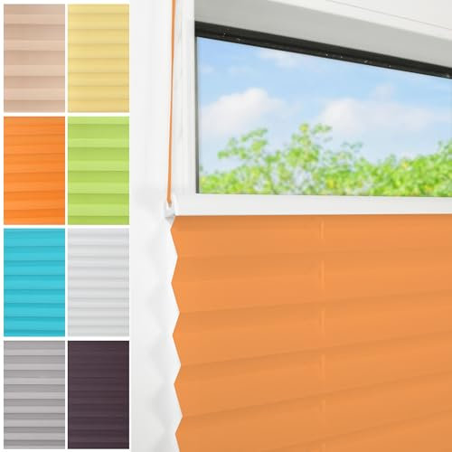 Plissee Ohne Bohren klemmfix,70x110cm（BxH,Orange,Easyfix Faltrollo mit Klemmträger, Klemmfix ohne Bohren, Lichtschutz, Verschpannt