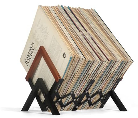 JSVER Display Soporte de Almacenamiento de Discos de Vinilo Retráctil, Estante de Almacenamiento de Vinilo Soporte de Exhibición para 60 álbumes y LP