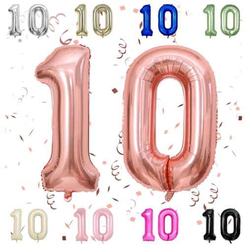 40 Inch Rose Gold 10 Number Balloons,Rose Gold 1 & 0 Mylar Foil Large Balloons,10 Big Digit Number Balloon for Girls 10th Birthday Anniversary Decorations Graduation Party Supplies
