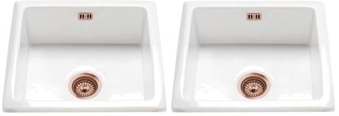Astini Hampton 200 2.0 Bowl White Ceramic Undermount Kitchen Sink & Copper Waste