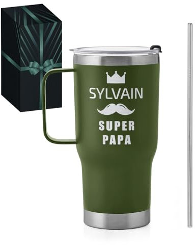 Maverton Mug Isotherme avec Paille 600ml - Mug Personnalisé Vert en Acier Inoxydable avec gravure - Garde Chaud 6h / Froid 10h - Cadeau Papa - Cadeau Fete des Peres