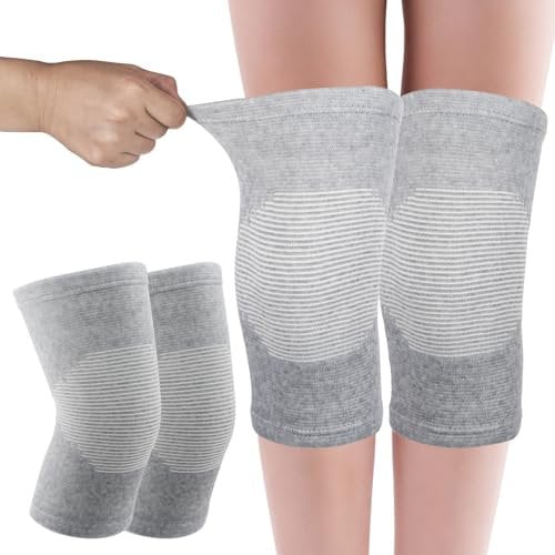 AOZUO 2 gomitiere per ginocchio per uomo e donna, in bambù con compressione, elastico a compressione per ginocchia, ginocchia, ginocchiere, sport, sci, ciclismo, corsa (grigio)