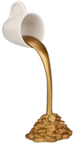 Coppa Galleggiante – Ornamento Per Tazza Galleggiante Con Moneta D'oro Versata | Novità Caffè In Resina Colata, Divertente Scultura Da Tavolo Per La Casa, Lo Studio