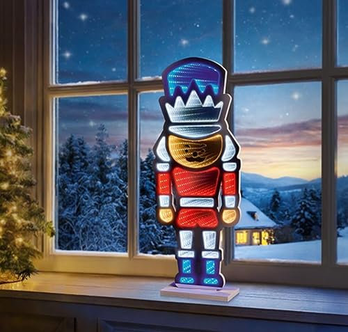 Premier Christmas nutcracker infinity light - led mirror tunnel light - 3D christmas light decoration - 60cm nutcracker – nutcracker soldier decoration - multi coloured indoor christmas lights.