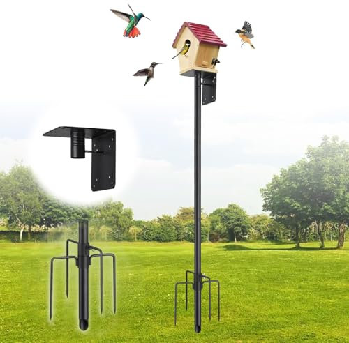 Support Maison Oiseaux 150 Cm, 5 Pointes, Extérieur, Réglable, Universel, Montage Facile, Station Météo, Kit Poteau Jardin, Durable, Résistant Intempéries