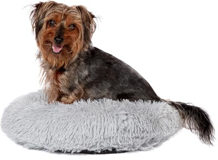 Danish Design Essentials Fluffy Donut Dog Bed, Silver Medium 50cm - Snug and Fluffy Soft Pet Bed, Machine Washable