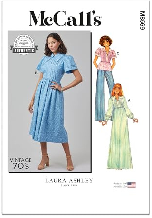 MCCALLS Sewing Pattern M8569H5 Misses' Dress with Sleeve Variations and Top by Laura Ashley H5 (6-8-10-12-14)