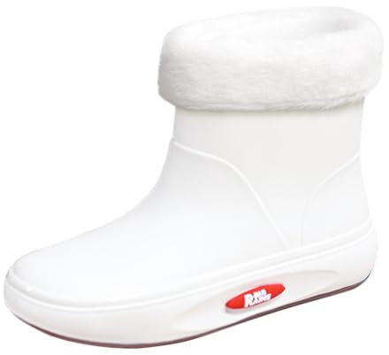 Stivali di gomma da uomo, foderati, impermeabili, antiscivolo, resistenti all'usura, a mezze alti, per esterni, con punta tonda, in tinta unita, taglia 36-40, bianco, 39 EU