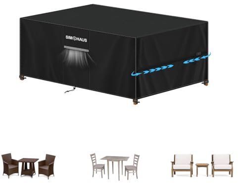 SIMPHAUS Housse Table de Jardin Exterieur,Housse Salon de Jardin Exterieur Impermeable 420D Oxford Tissu Bache Table Exterieur avec Grilles D'aération,Housses pour Mobilier de Jardin 125x63x74cm