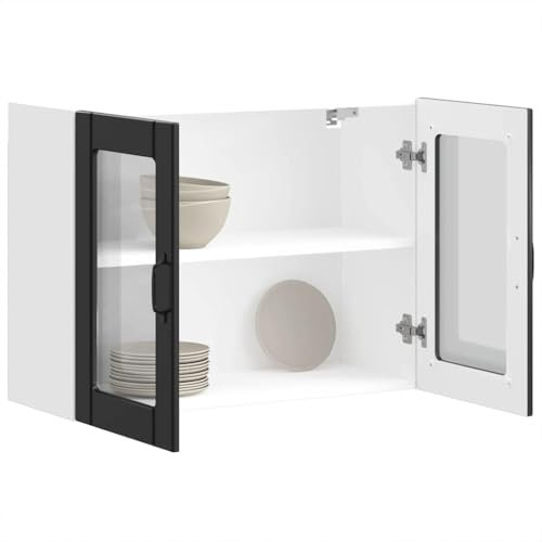 WIFESE Hängeschrank mit Tür Wandschrank Küchenzeile Küche Organizer Geräumiger Küchenschrank Aufbewahrungsschrank Schwarz 80x31x60 cm Holzwerkstoff und Glas