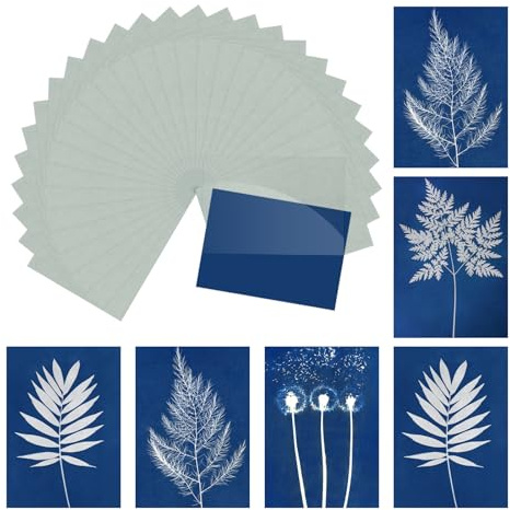 QUARKZMAN Zyanotyp-Papier, 12 Blatt Sonnendruckpapier-Set Hochsensibles Sonnenpapier Blaues Bastelpapier mit Acrylplatte für Erwachsene DIY-Projekt Kunst, 10,5x7,4 cm (A7)