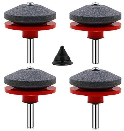 XNJIHWA 4Pcs Lawn Mower Blade Sharpeners with 1Pcs Blade Balancer Rotary Mower Sharpener Universal Lawn Mower Sharpening Tool for Power Drill Hand Drill,Red