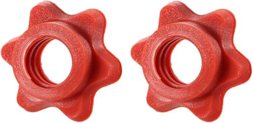 2 Pcs Red Dumbbell Hex Nut 25mm Barbell Bar Hexagon Nuts Spin-Lock Collars for 1 Inch Standard Barbells Bar Collar Screw Exercise Collars Weights Accessories Strength Training Equipment Collars