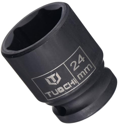 TA-VIGOR 6-Point Impact Socket, 1/2-Inch Drive 24mm Spindle Axle Nut Socket Driver, Durable CR-V Steel 39mm Length Nut Impact Socket for Auto Repair Easy Removal, Shallow Metric Sizes