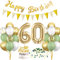 HUKUMA 60 Geburtstag Deko, Salbeigrüne Deko 60.Geburtstag Frauen Männer,60er Geburtstagdeko Luftballon mit Girlande Grün Weiß Gold,Tortendeko Avocado Grüne Konfetti Ballon für Geschenk
