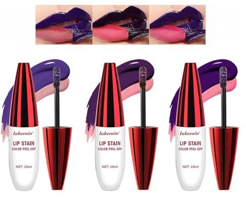 3PCS Peel Off Lip Stain Tattoo Set - Long Lasting Waterproof Lip Liner,Matte Finish Lip Tint with Hyaluronic Acid & Vitamin E,Non-Stick Cup Plumping Lip Gloss Gift for Women & Girls