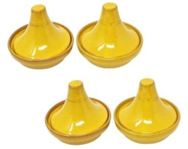 Verano Spanish Ceramics Selena Glaze Hand Dipped Serving Small Mini Tagine Dipping Tapas Dish Snack Food Bowl - Set of 4-10cm x 8cm in Yellow