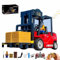 Carrello Elevatore Rc con Luci, Escavatore Telecomandato con Rimorchio, Set di Giocattoli da Costruzione Ricaricabile con Camion a Pianale E Gru, con Suono E Luci Spray(Forklift+Crane,Battery*2)