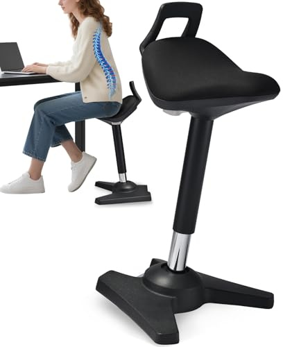 Stehhhocker mit Standard-Sattelkissen -Bürohocker Ergonomisch mit Wippfunktion, hocker höhenverstellbar zwischen 60-85cm, Sitzhocker mit rutschfestem Trapezfuß, Fördert das dynamische Sitzen (Schwarz)