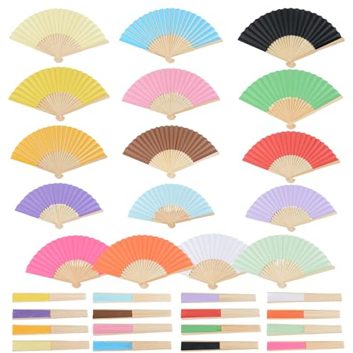 Yuedefly 16 Pack Paper Hand Fans, Bamboo Folding Fans for Wedding Guests and Party Favours, 21 cm / 8.3 in Colourful Handheld Fans for DIY Crafts, Photo Props and Summer Events