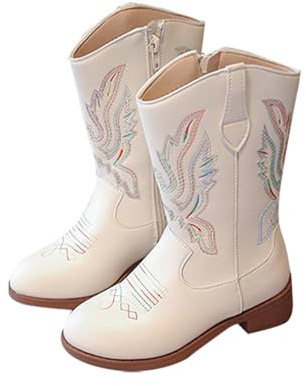Stivali da cowboy da ragazza, punta a punta, cerniera laterale, classici ricami, scarpe western, per bambini, abbigliamento casual quotidiano, scarpe comode, stivali da cowboy, stile versatile, età 5
