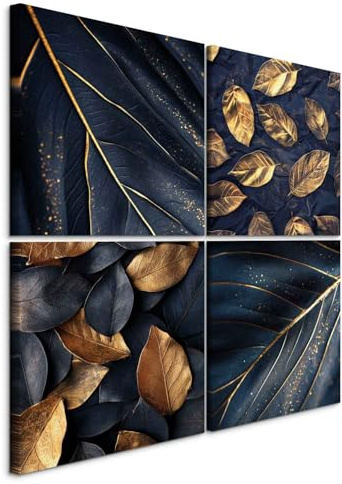murando - Leinwandbild Set Botanisch Gold Abstrakt, 60x60 cm, 4-teilig | Hochwertige Leinwand, sofort aufhängbar, ideal fürs Wohn- oder Schlafzimmer, wasserfest und lichtecht, langlebig, stilvoll