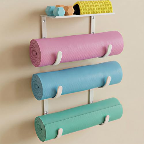 KOMOHOM Yogamattenhalter, Wandhalterung, Yogamatten-Aufbewahrungsregal mit Gummibeschichtung, kein Binden für Yogamatte, Pilates-Matte, Gymnastikmatte, Fitnessmatte und Übungsmatte