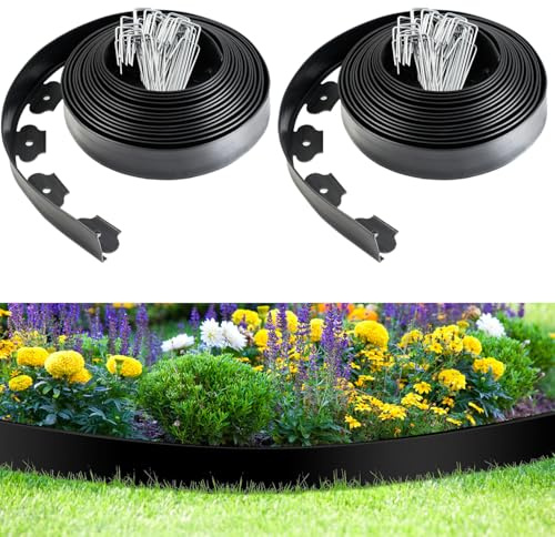 MaxAwe 20M Flexible Rasenkante Kunststoff mit 100 Erdanker, Garten Beeteinfassung Länge 66ft Höhe 5cm, Raseneinfassung Rasenmähkante, Zaun Garten, Rasenkantenprofile Leicht zu verarbeiten
