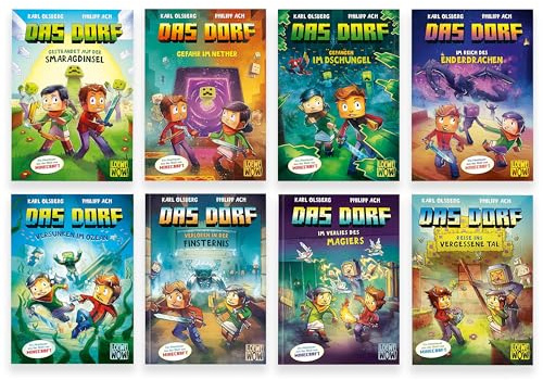Das Dorf Bücher komplett Set Band (1 bis 8) | 8-teiliges Kinderbücher Gaming-Abenteuer im Minecraft-Universum | Lese Spaß für Kinder ab 8 Jahren | inkl. exklusivem Lesezeichen