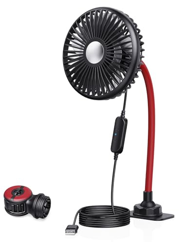 Axrye Auto-Ventilator, USB-Auto-Kühlventilator mit 3 Geschwindigkeiten, elektrischer Auto-Ventilator 360 Grad drehbar, geräuschloser Rücksitz-Fahrzeug-Ventilator für SUV, Wohnmobil, Fahrzeuge