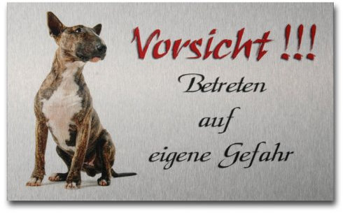 Warnschild Bullterrier aus gebürstetem Aluminium (Verbund)