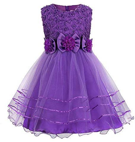 Discoball - Vestito da Bambina, in Tulle, con Fiocchi in Vita, per Matrimoni, Damigelle d'Onore, Battesimi, Perfetto Come Regalo di Compleanno per Bambine, Colore: Rosa