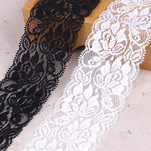Yulakes 10 Yards Weiß Spitzenborte Spitzenband Zierband Stretch Spitze Blume Borte Hochzeit lace trim Deko band,Handwerk, Schleifband 7cm Breite